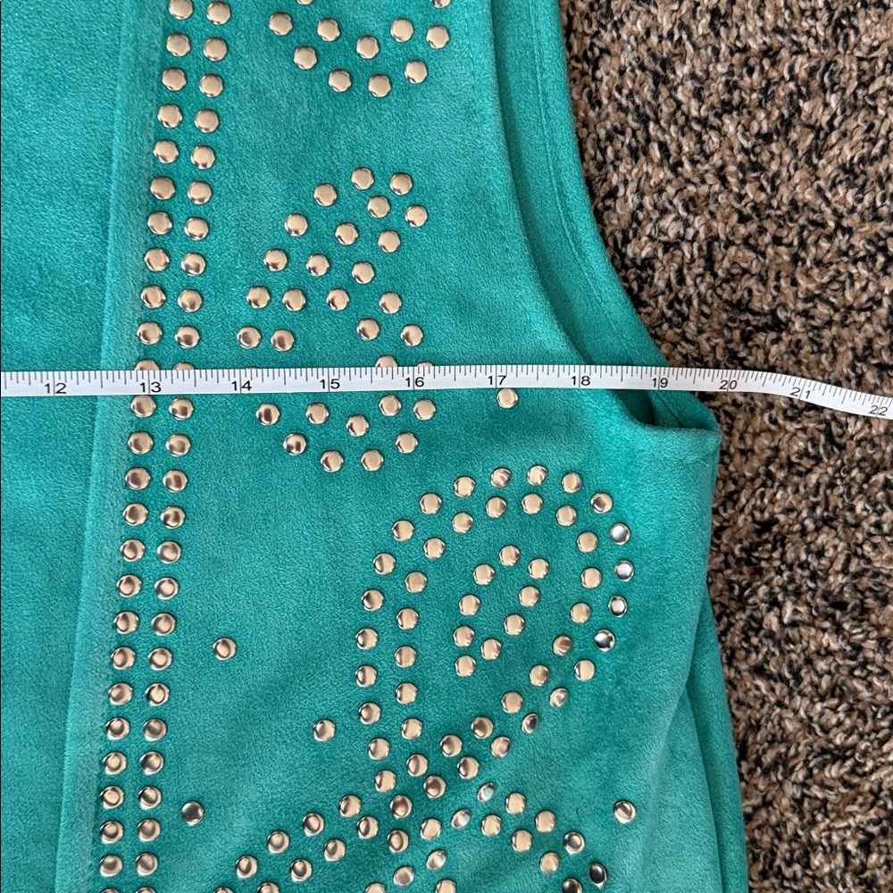Teal Fringe Vest with Studded Design - Picture 6 of 6